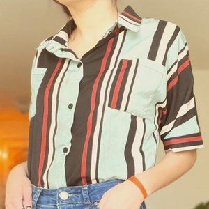 Multi Coloured Short Sleeve Strip 80's Summer Shirt